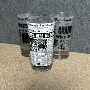 LOT OF 3 PITTSBURGH POST GAZETTE/PITTSBURGH PRESS GLASSES PIRATES VINTAGE